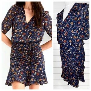 Veronica Beard Dakota Dress Floral Chiffon Ruffle Mini Boho Blue Ink Multi 8